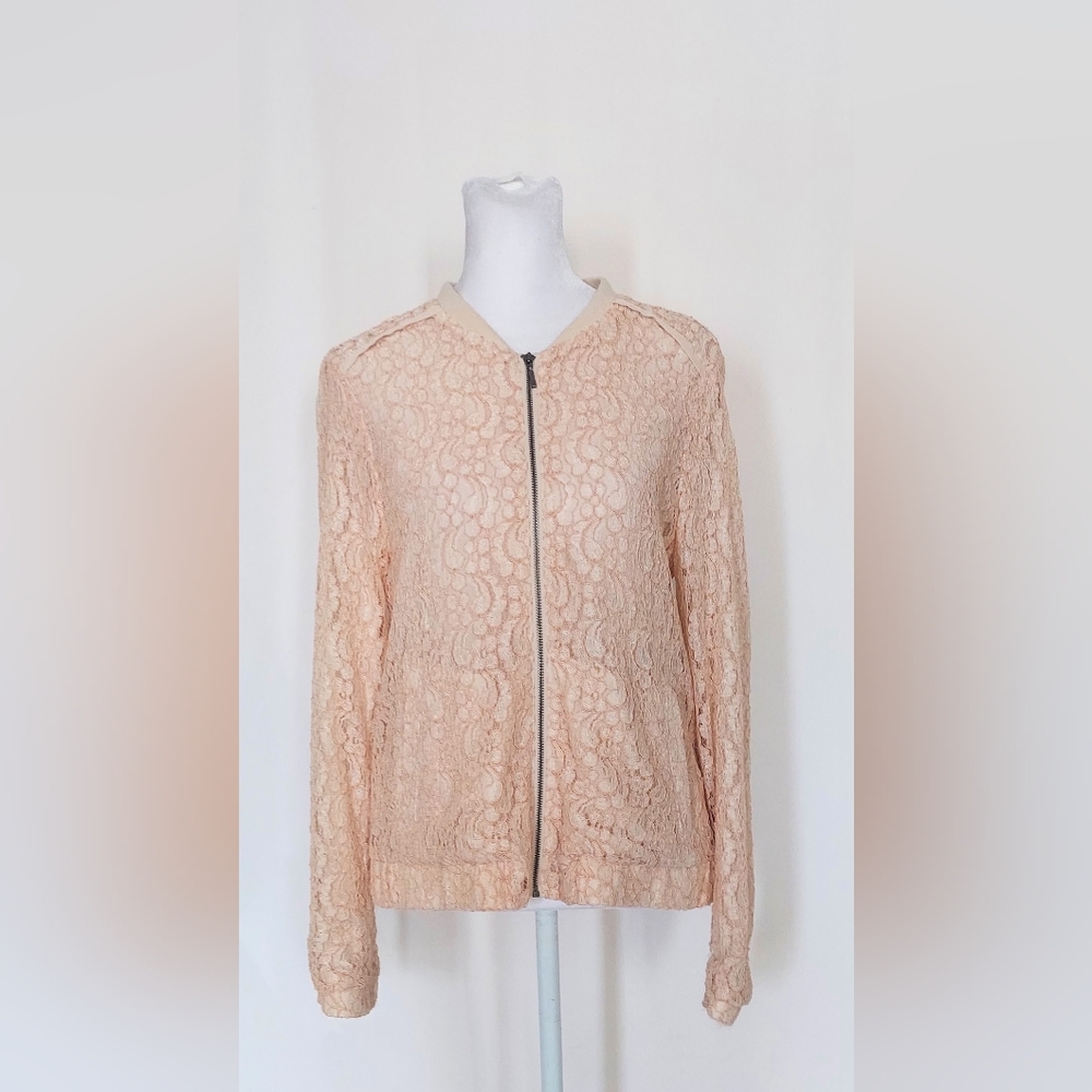 LC Lauren Conrad Lace Bomber Jacket Blush Pink Size 10